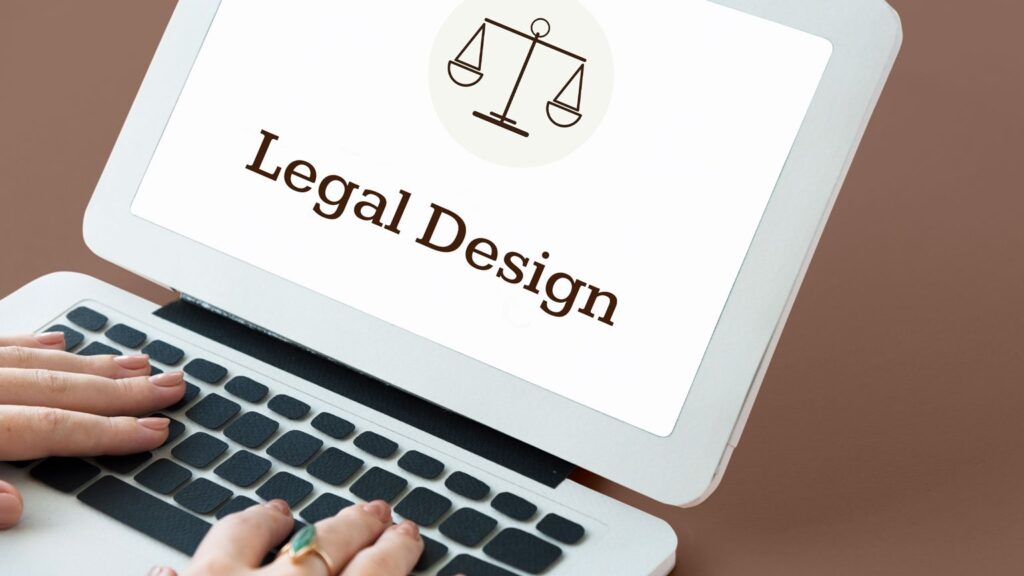 Imagem mostrando o conceito de Legal Design aplicado em empresas com elementos visuais que representam a simplificação de processos jurídicos.