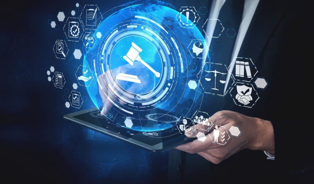 Empresário analisando gráficos de gestão de riscos com suporte da controladoria jurídica empresarial.